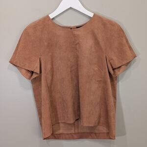 BCBGMaxAzria Brown Suede Top Short Sleeve Crop -Size M
